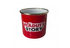 Cană metal emailat - Vlăduț's Story (fundal roșu)